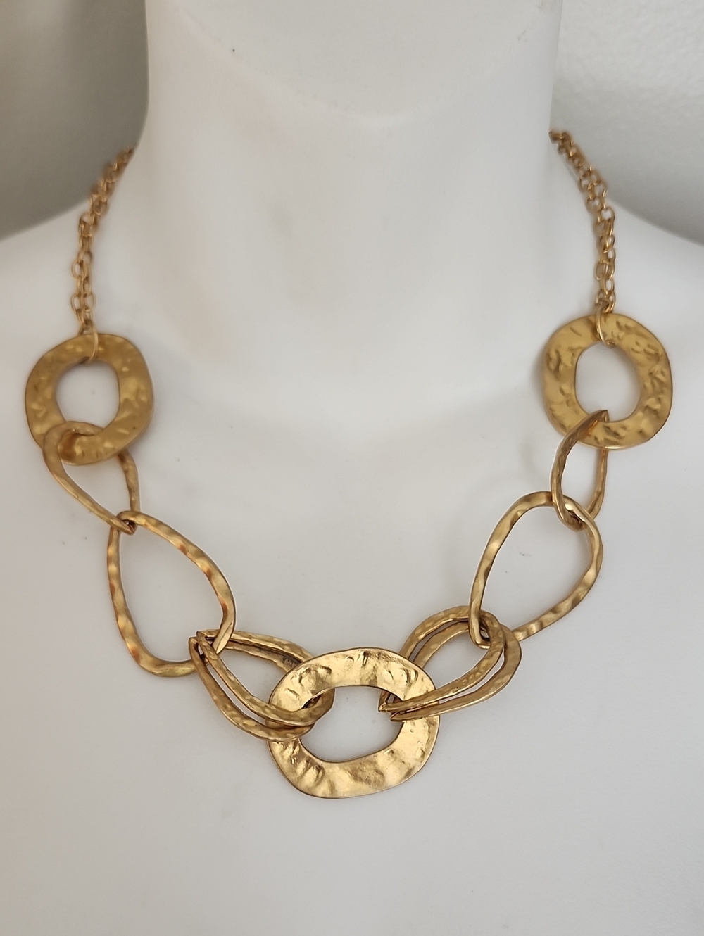 Sofia Gold Tone Hammered Link Statement Necklace